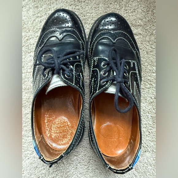 John Fluevog Black Leather Brogue Contrasting Saddle Stitch Oxford Lace Up Shoes - Picture 5 of 9